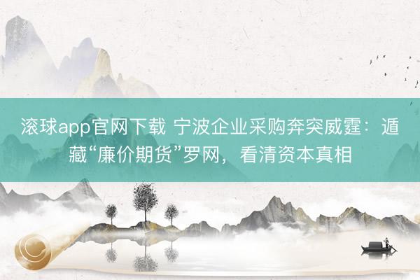 滚球app官网下载 宁波企业采购奔突威霆：遁藏“廉价期货”罗网，看清资本真相
