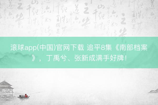 滚球app(中国)官网下载 追平8集《南部档案》，丁禹兮、张新成满手好牌！