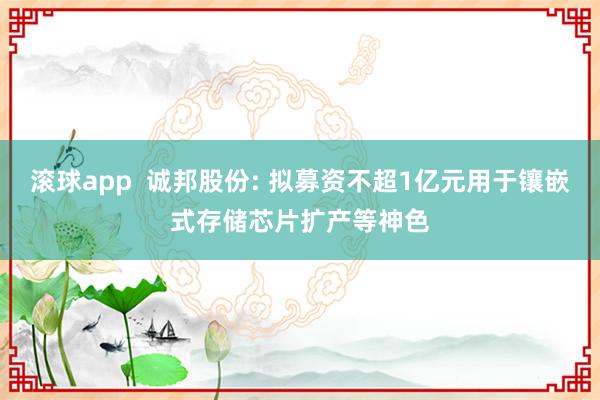 滚球app  诚邦股份: 拟募资不超1亿元用于镶嵌式存储芯片扩产等神色